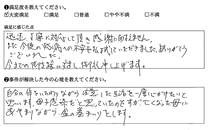 今後の発病への不安が払拭されました