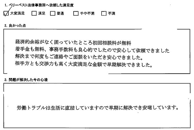 交渉力も高く大変満足な金額で早期解決できた