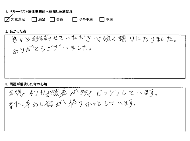 予想よりも示談金が多くビックリしています